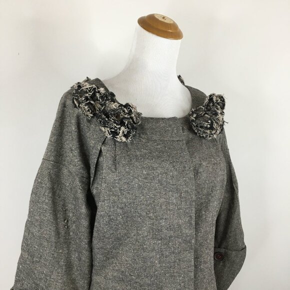 ROBERT RODRIGUEZ Brown White Specks Wool Silk Blend Rosette Applique Jacket - Picture 7 of 14